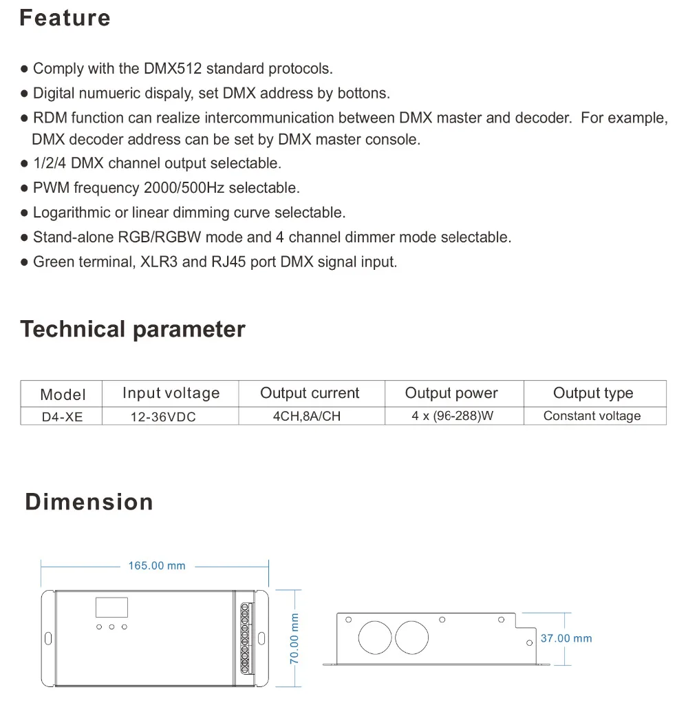 D12/D24/D4-XE/D4-L/D4/DS/DS-L/D4-P/D4-E постоянное напряжение DMX512& RDM декодер RGB Светодиодная лента контроллер светодиодный светильник Диммер