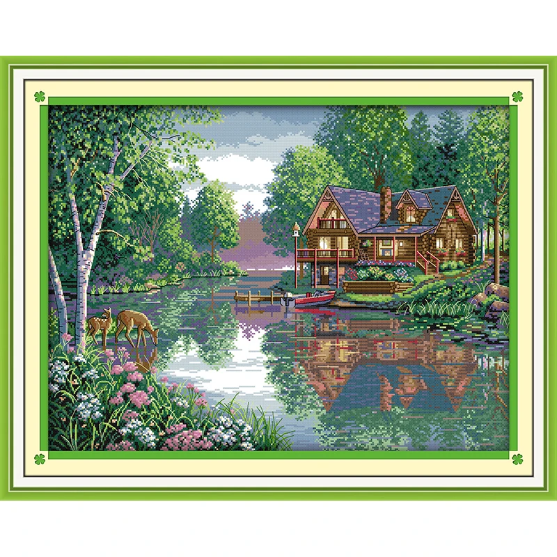 

Everlasting love Leisure hut Chinese cross stitch kits Ecological cotton stamped printed 11 14CT DIY Christmas decorations gift