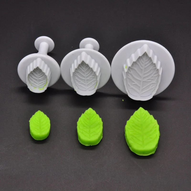 

3 Pcs/set Plastic Leaf Mold Plunger Cutte Fondant Cake Decorating tools Sugar Craft Cookie Molds Baking Pastry Tool