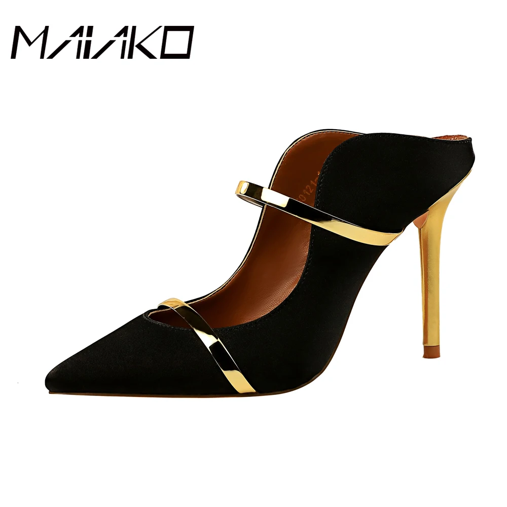 

MAIAKO 2019 Summer Women Sandals Sequined Cloth Gladaitor Slip-on Opinted Toe Thin Hight Heel Ladies Slippers Shoes Size4-11