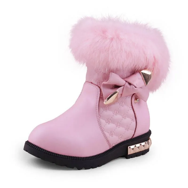 

A Girls Boots Baby Thick Warm Cotton Boots Children Genuine Leather Snow Boots 2017 Autumn Winter New Rabbit Hair Girls Boots