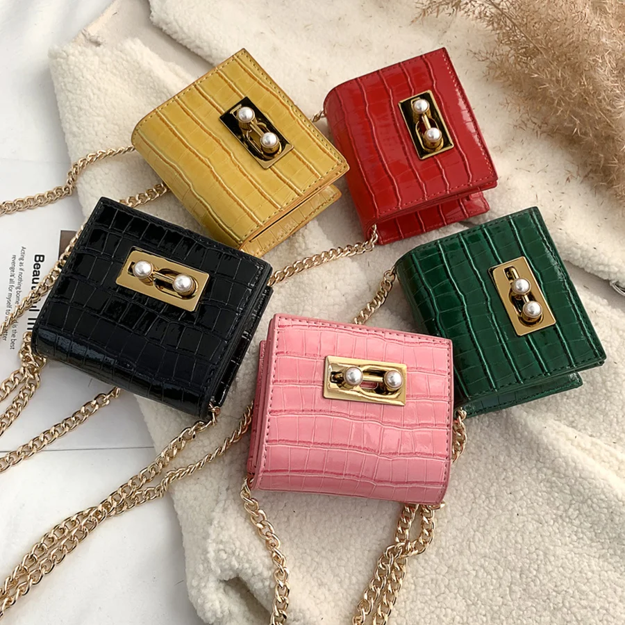 

Vintage Alligator Pearl Beaded Pu Leather Chain Female Shoulder Bag Women Crocodile Messenger Bag Purse Ladies Brands Mini Flap