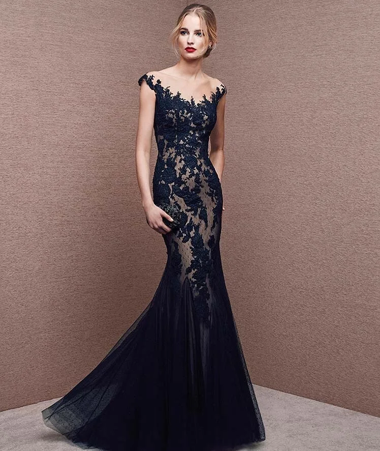 Dark Navy Blue Formal Dresses Evening ...