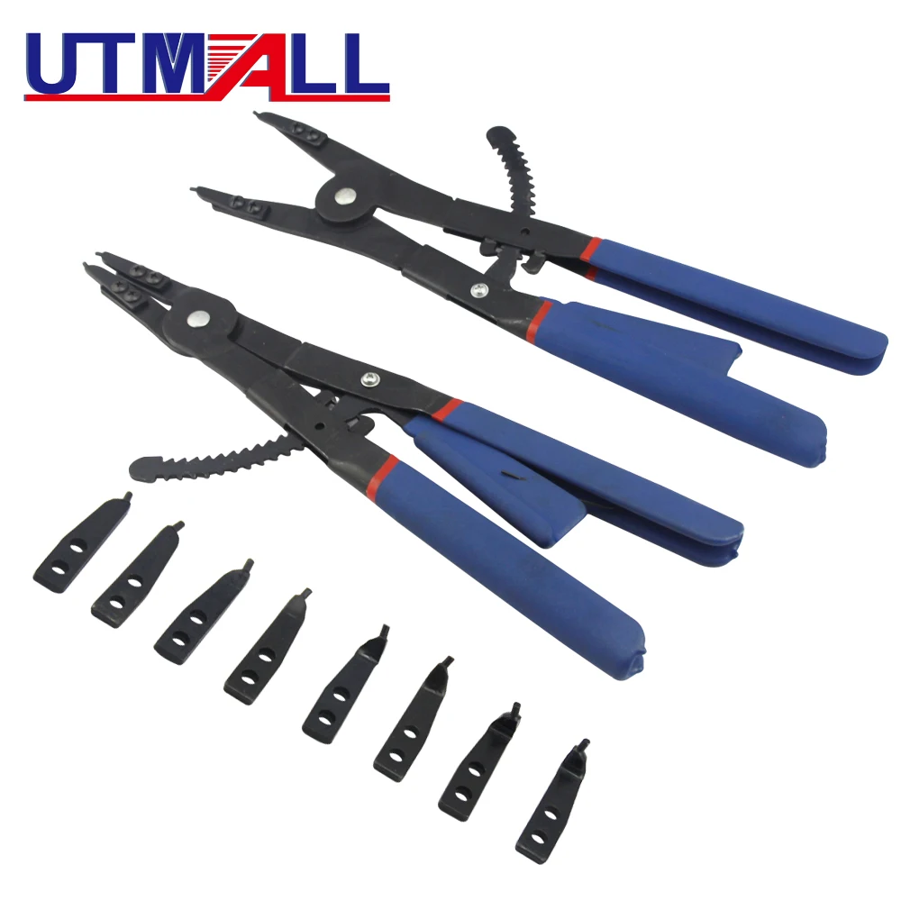 

16" Heavy Duty 2pcs Set Circlip Pliers 12 Tips Internal & External Snap Ring Retaining Ratchet Plier Set With Exchangable Tips