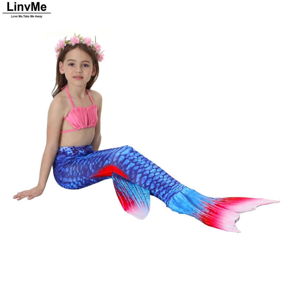 Linvme 2018 Girls Mermaid Swimsuit Three Pieces Swimming Suit Little