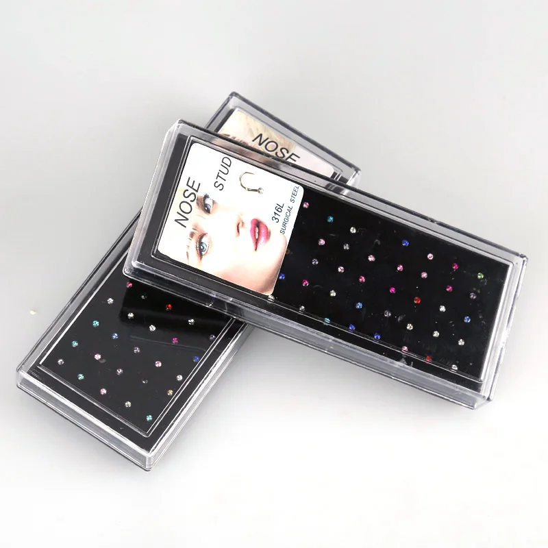 

40pcs/set Crystal Rhinestone Nose Ring Fashion Body Jewelry Nose Studs Stainless Surgical Nose Piercing Stud Wholesale