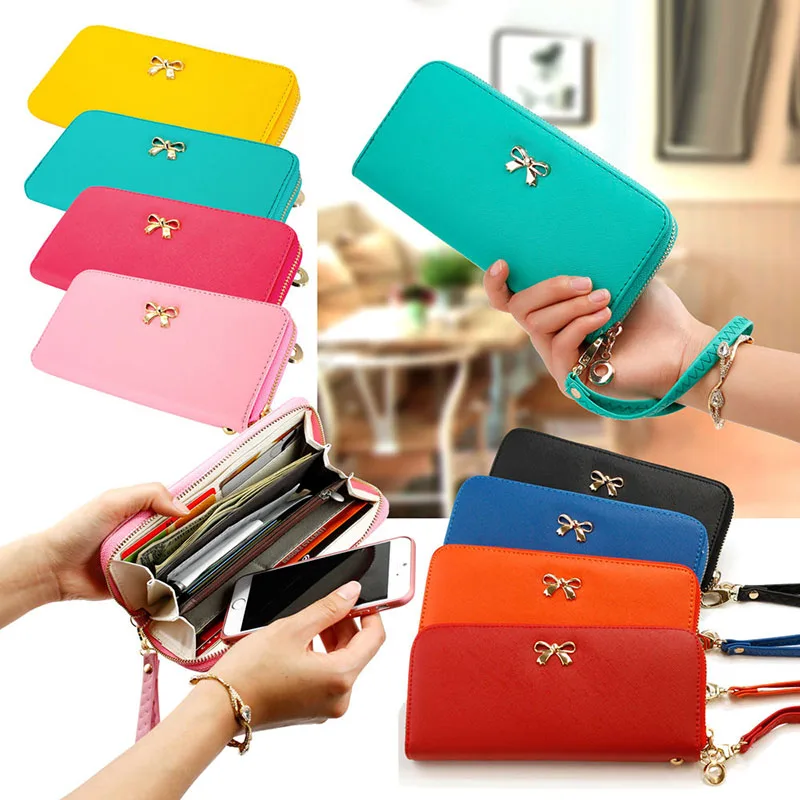 

2019 New Fashion Lady Women PU Leather Clutch Wallet Long Card Holder Case Purse Bow Solid Zipper Casual Standard Wallet