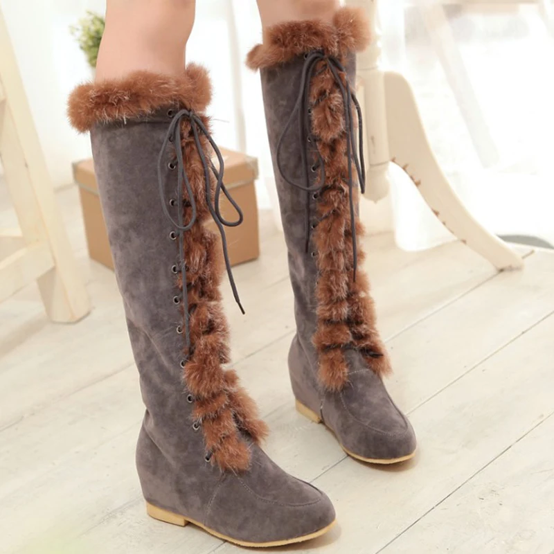 Larger Size 10 11 Warm Rabbit Fur Boots Women Snow Boots Knee high ...