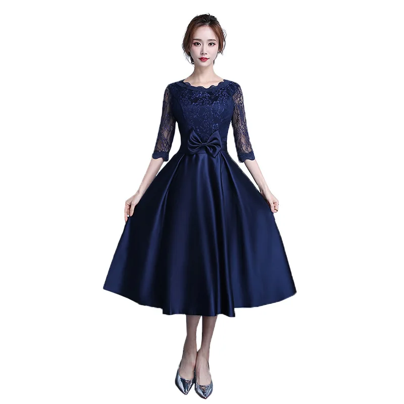 

Spring New Fashion 2019 Cocktail Dresses Half Sleeve Illusion O-neck Lace Top Special Occasion Dresses Solid Color Haute Couture