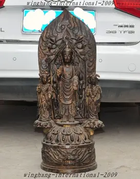 

Old Tibet Buddhism Temple Bronze gild Sakyamuni Amitabha Rulai 3 Buddha Statue