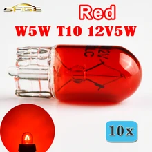 Hippcron T10 W5W 501 194 Автомобильная сигнальная лампа из красного стекла 12 В 5 Вт Auto миниатюрная лампочка W2.1x9.5d с одной нитью накаливания (10 шт.)