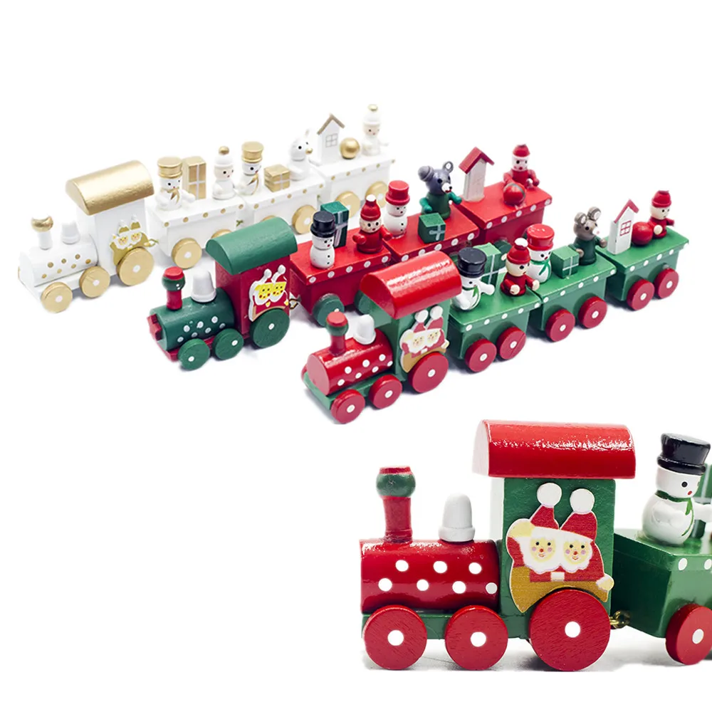 

Red Gold Train Wooden Ornament for Xmas Party Christmas Decoration for Home New Year Gift Kids Toy Santa Clause Snowman