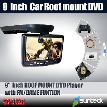 

Free Shipping 9 " Flip Down DVD player with IR funtion/ 32bit Game+MPEG4+USB+SD+FM