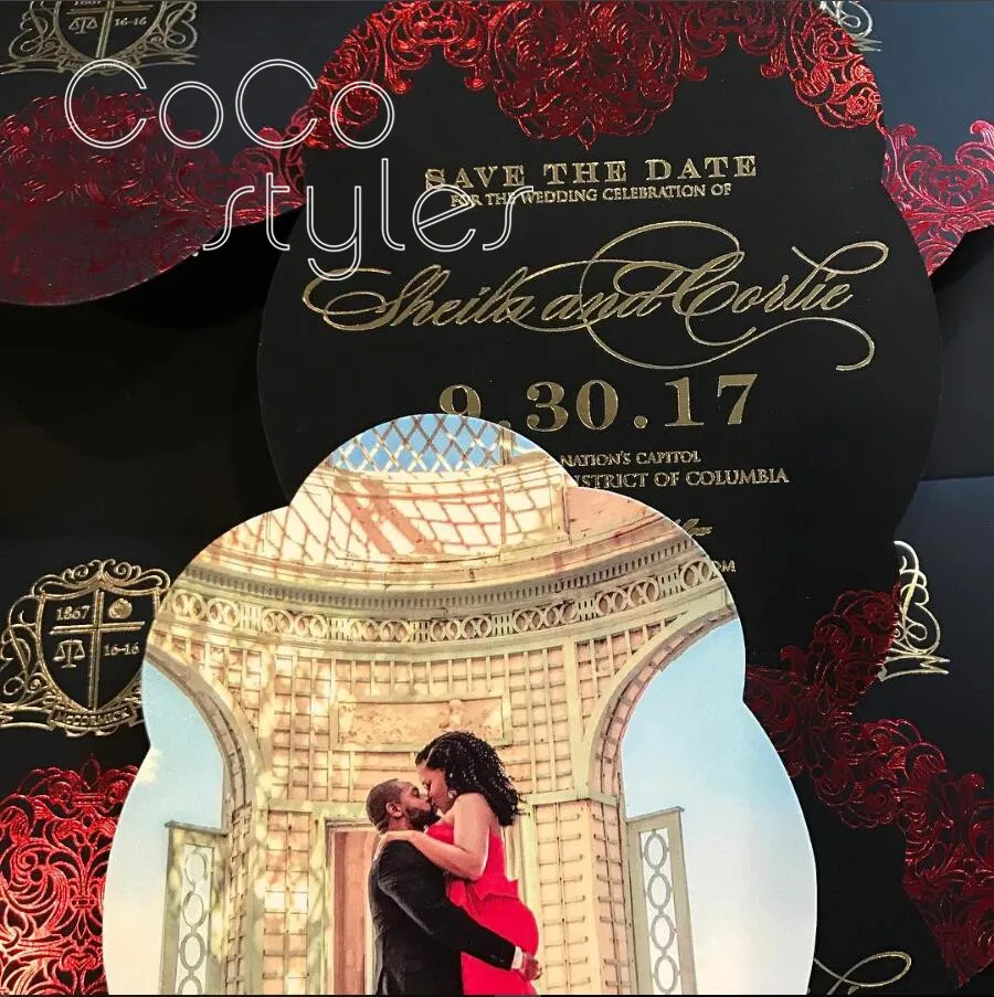  Cocostyles customized vintage colorful printing die cut invitation card with red foiling envelope f - 32889553886