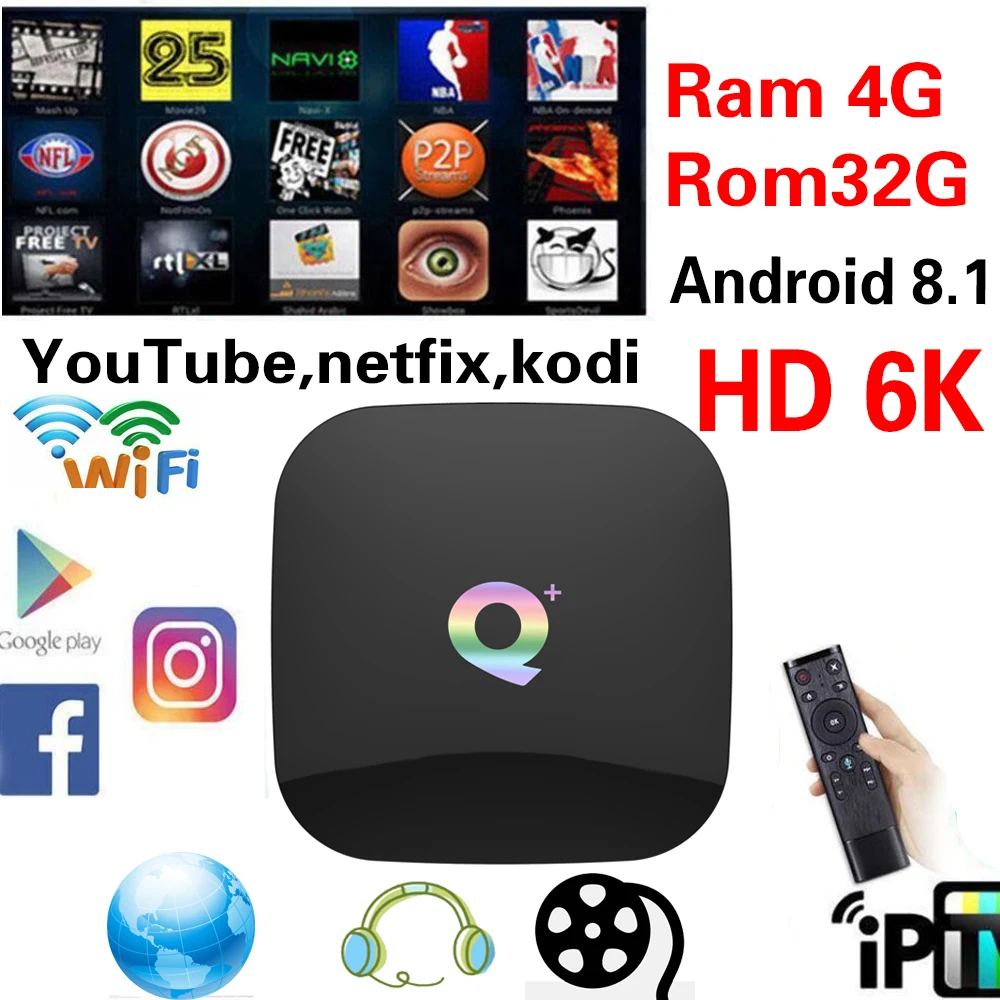 

Q Plus 6K Box 64GB Android 9.0 TV Box 4G32GB Smart TV Box Allwinner H6 Quad Core 6K H.265 2.4GHz Wifi Youtube Set Top box PK X96