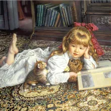 Маленькая девочка и Кошка милый ребенок вышивка крестом наборы ремесла искусство рукоделие 14CT без принта вышитые ручной работы DMC настенный домашний декор