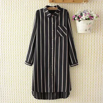 

2019 Oversize Plus Size Causal Women Shirt Striped Shirt Women Spring Summer Long Shirt