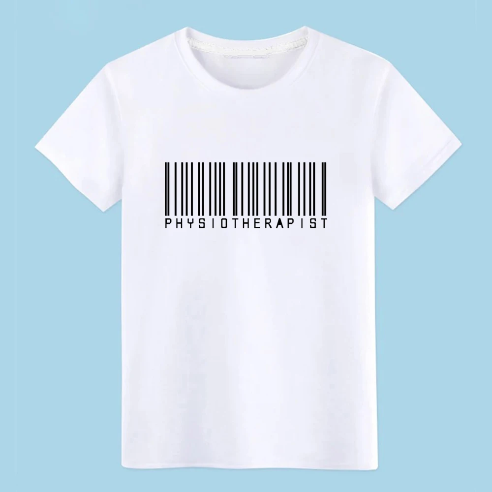 Для мужчин штрих-код физиотерапии футболка трикотажные короткий рукав S-XXXL тенденция Crazy дышащий Летний стиль - Цвет: White