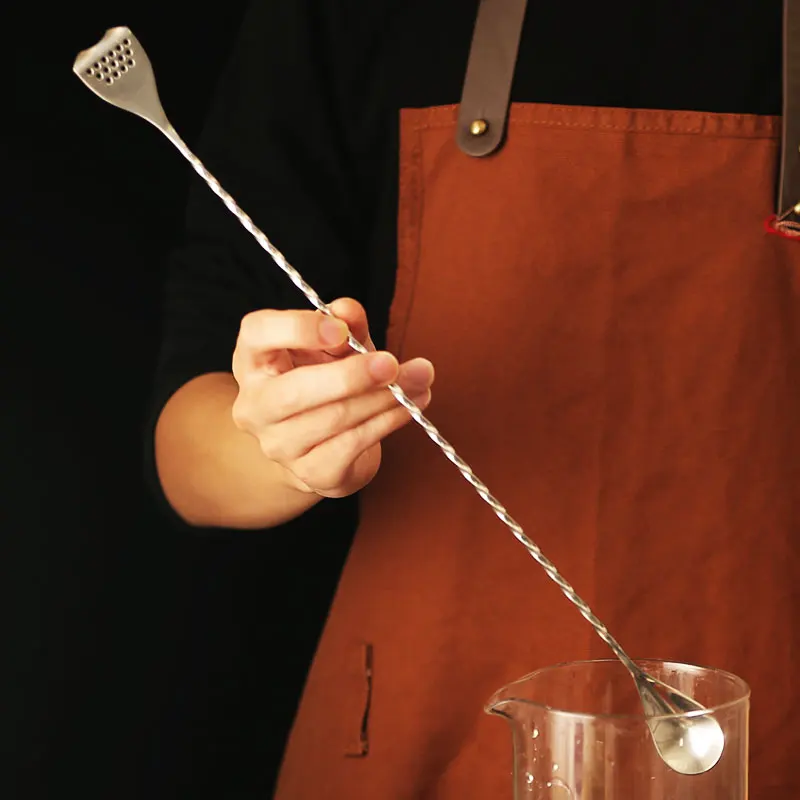 40cm Stainless Steel Cocktail Bar Spoon Japanese Style Bartender Bar With Strainer Tail Silver Copper Gold Barware cocktail spoon