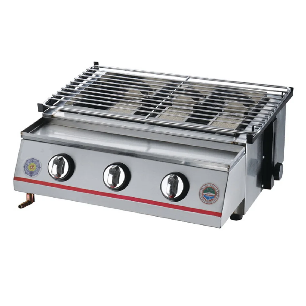GZZT Barbecue Natural Gas Grill BBQ Grill 3 Burner Smokeless Environmental Grill With Stainless Steel Shield Buy One Get BBQ Mat