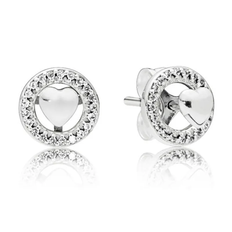 

925 Sterling Silver Zirconia Pans Earring Original For Women Forever Heart Earring Studs Fine Lady Europe Jewelry Party Gift