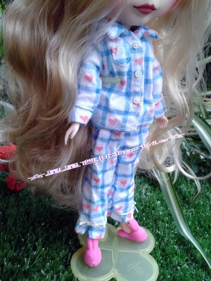 1 комплект; пижама с длинными рукавами; одежда для сна для куклы Blyth; блузка для спальни; комплект со штанами; Ночная одежда для Барби