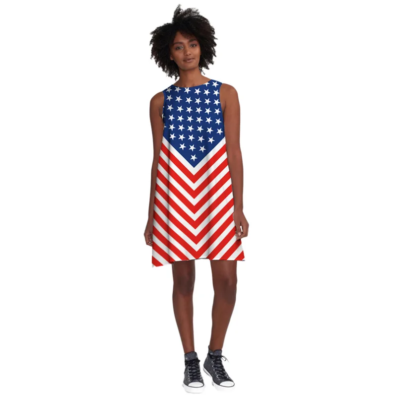 

Summer 3D Digital Flag Skull Print Sleeveless Dress One Size Loose Casual Fashion Ladies Dress