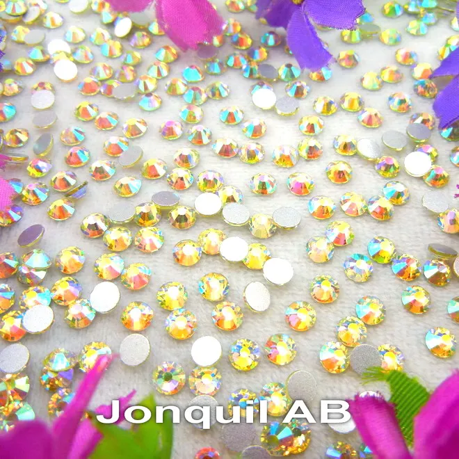 Стекло кристалл Nonhotfix AB цвета 10 размеров SS3-SS30 плоской задней круглой формы стразы клеевые бусины на аксессуары для дизайна ногтей - Цвет: A14 Jonquil AB