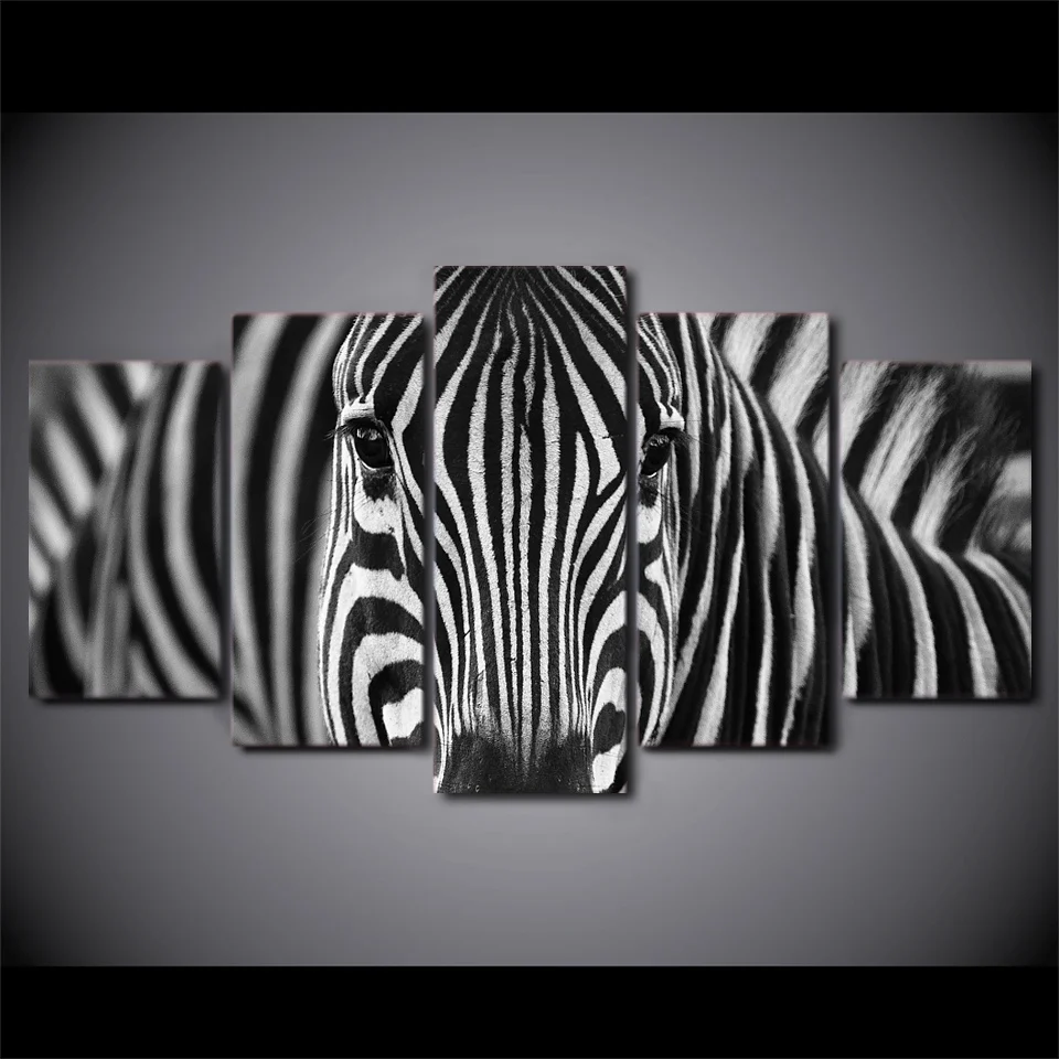 5 Pieces HD Printed Canvas Art Zebra Black And White Canvas Painting