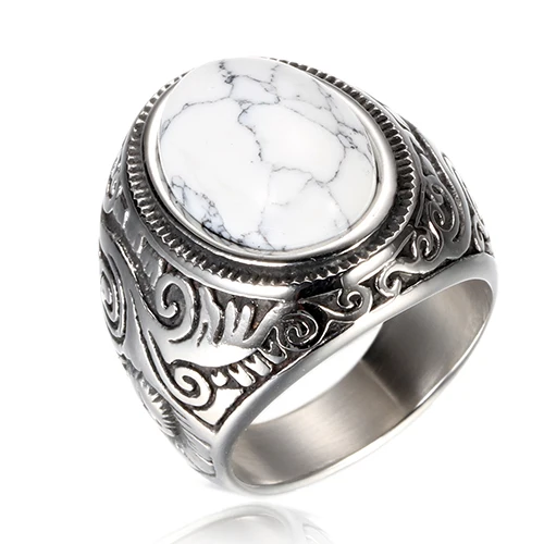 Wholesale Retro Turquoise Stone Men's Ring in Titanium Steel with Onyx and Opal Inlay