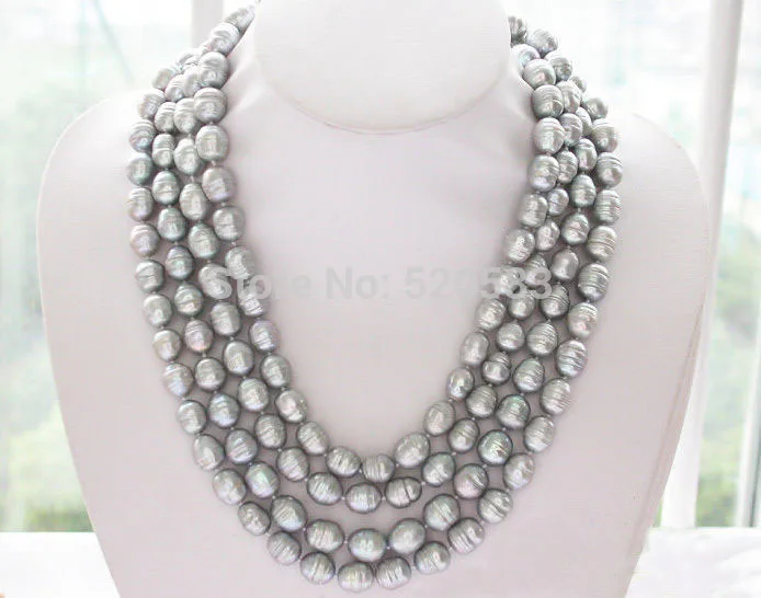 

80" 12mm gray rice freshwater cultured pearl necklace AAA