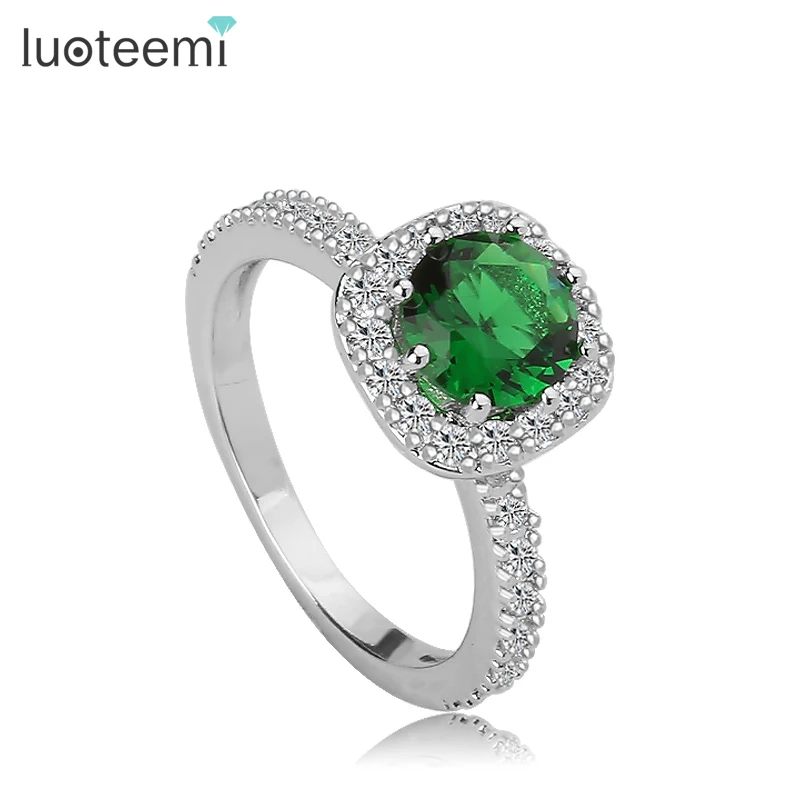 

LUOTEEMI Jewelry Women's Rings Inlay Zircon Fashion Green-Color Cubic Zirconia Wedding Engagement Ring for Women