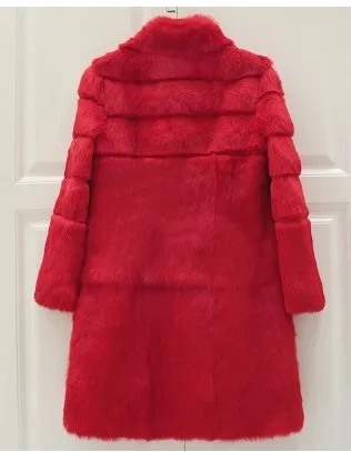 Real genuine natural full pelt whole skin rabbit fur coat women fashion stand collar jacket custom any size - Цвет: Красный