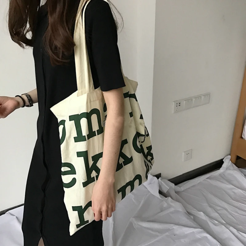 

Fashion Open Letters Casual Women Canvas Handbags 2019 New Arrival Female Classic Tote Bags Simple Soft Shoulder Bags