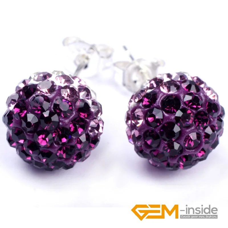 Buy Earring 10mm Purple Pave Shining Crystal Ball