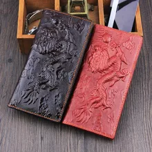 China dragon Neue 3D 2016 männer Lange Brieftaschen Aus Echtem Leder Geprägt vintage Design berühmte marke Weibliche frauen Wallet Clutch