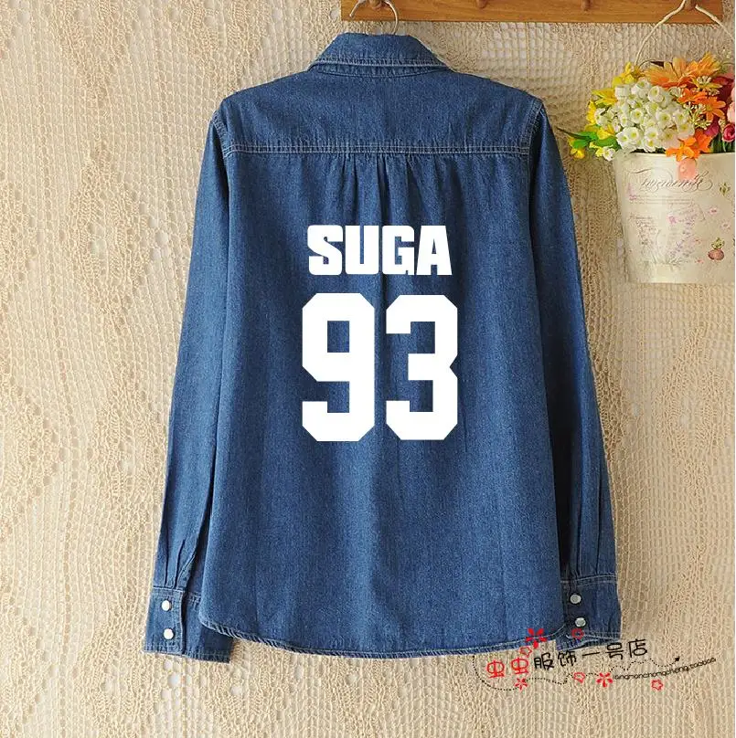 

Korean kpop long sections spring Slim Cotton Large size denim shirt k-pop jin suga harajuku hoodies women Thin coat sweatshirt