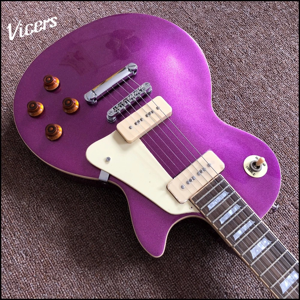 

New arrival standard electric guitar in Metal purple color , with cream binding on body and neck , with two P90 pickups ,,