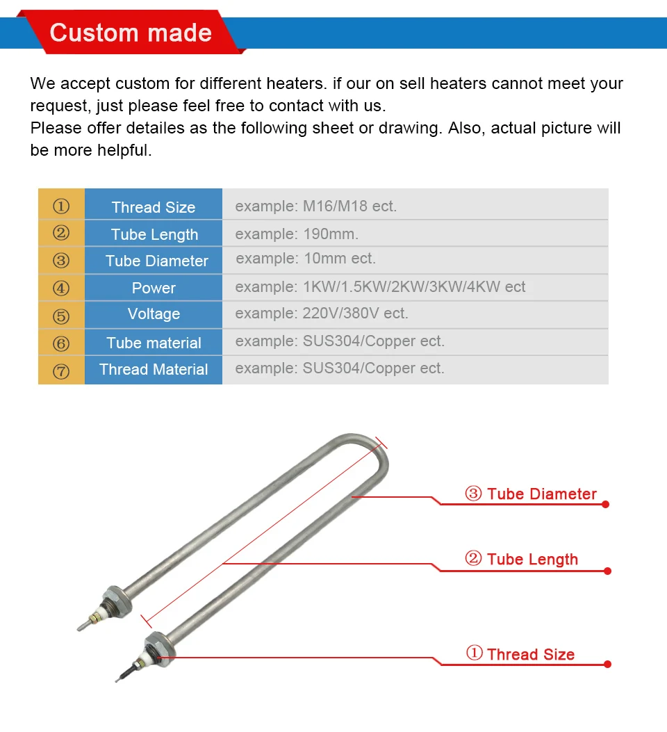 Aquecedor de Água Elemento para Aparelhos de Cozinha Ljxh Thread Tubular Elétrico 304 Único u Aço Inoxidável 220 v - 380 M18 7 elétrico elemento para aparelhos de cozinha 304