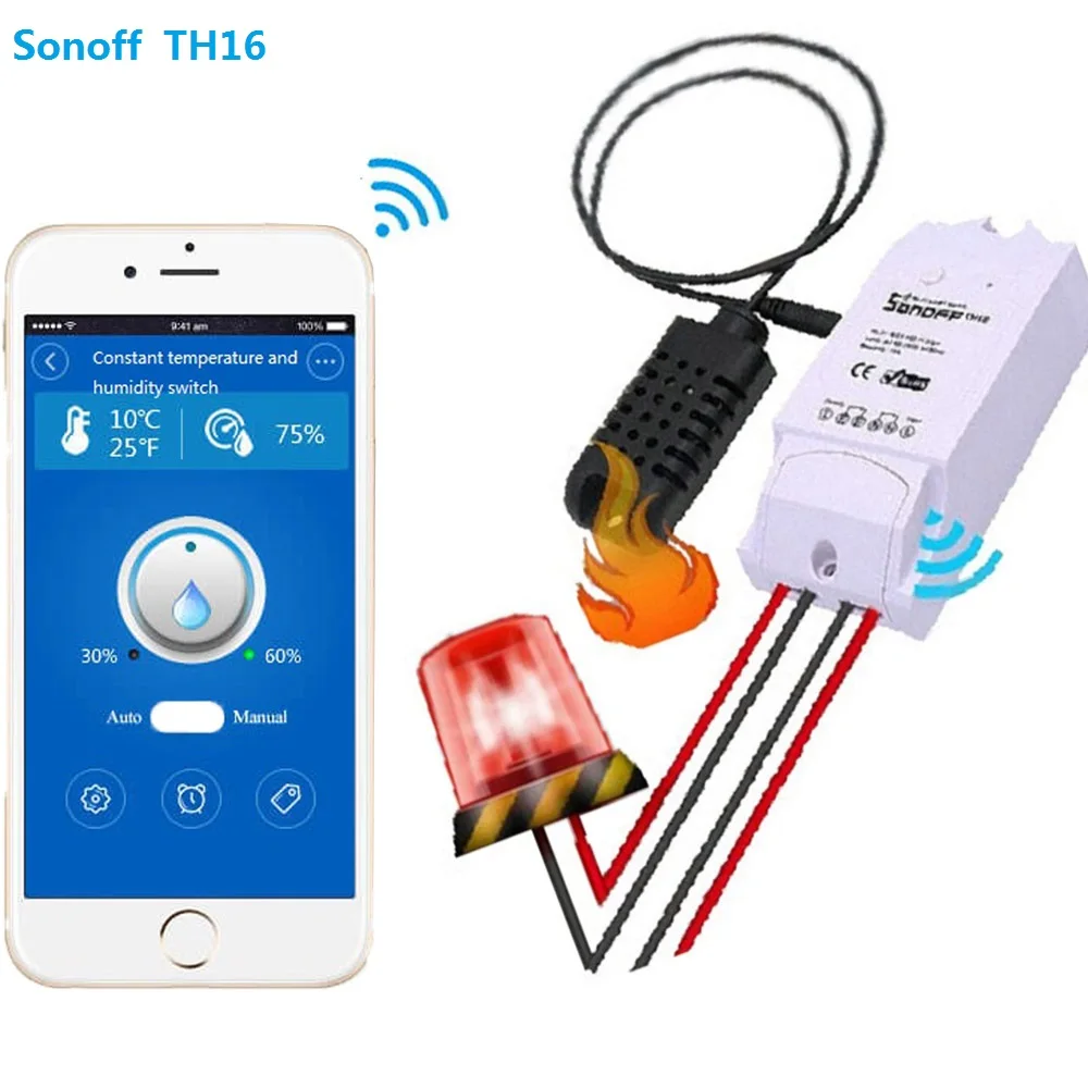 Умный wifi переключатель Sonoff TH 10A 16A контроллер температуры водонепроницаемый