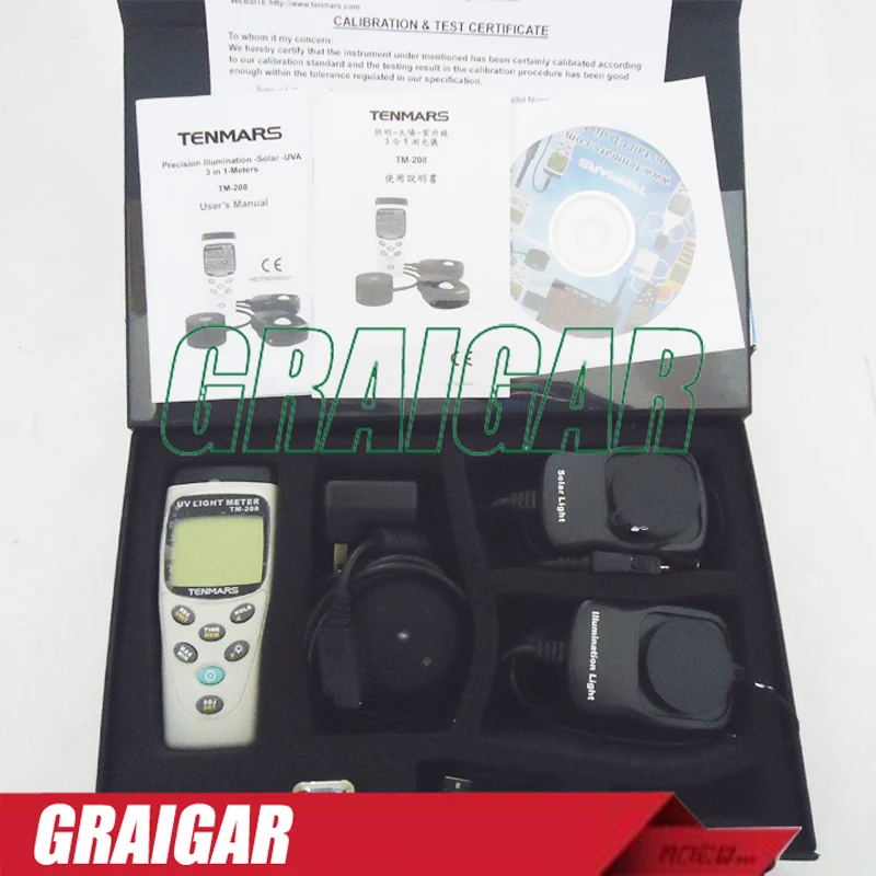 TENMARS TM-208 Solar Power Meter, UVA & Light Meter (3 in 1) Digital Datalogging Backlit LCD 400-1100nm