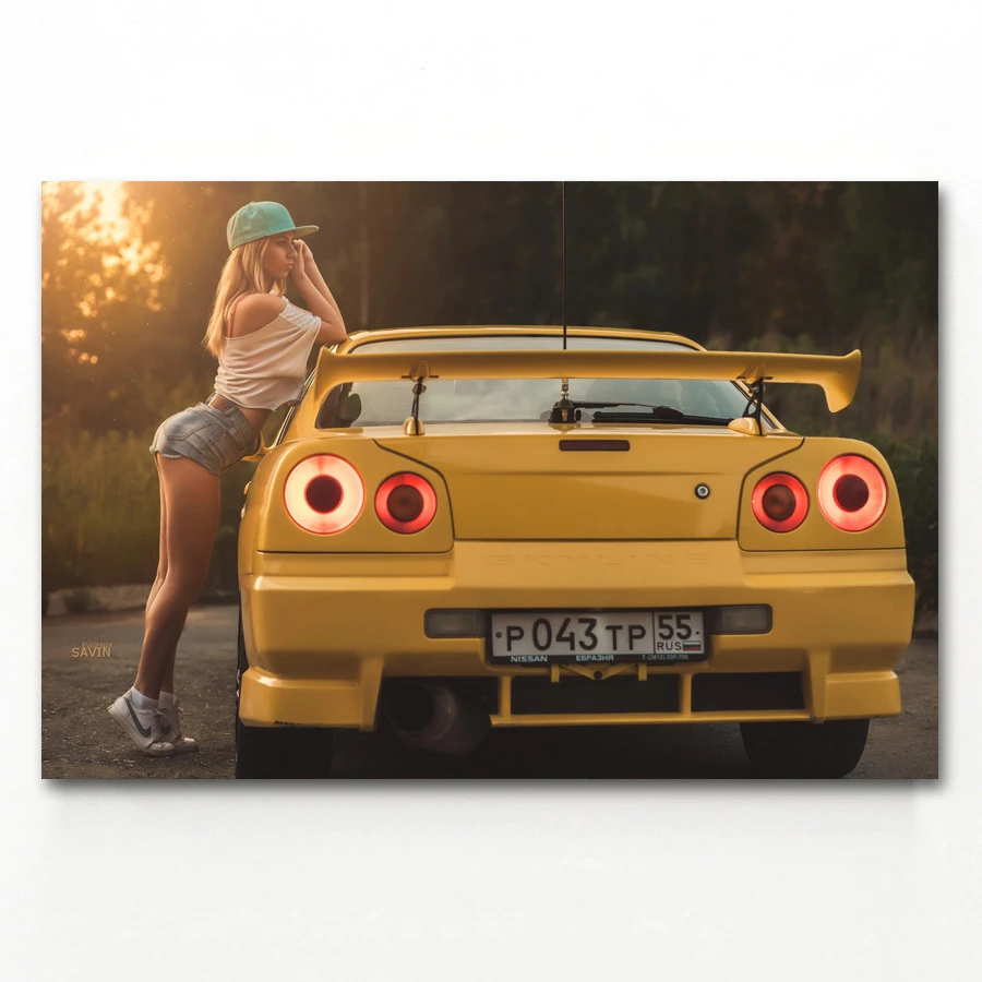 Wall Art Picture Nissan Skyline Gt R R34 Classic Car Blonde Girl Posters And Prints Canvas Art Paintings For Home Decor Painting Calligraphy Aliexpress