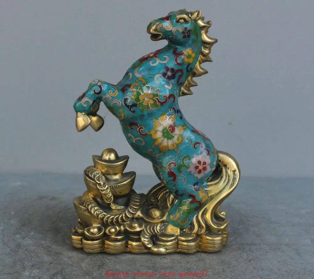 10'' China Zodiac Pure Bronze Horse Statue Bring Luck and Wealthin