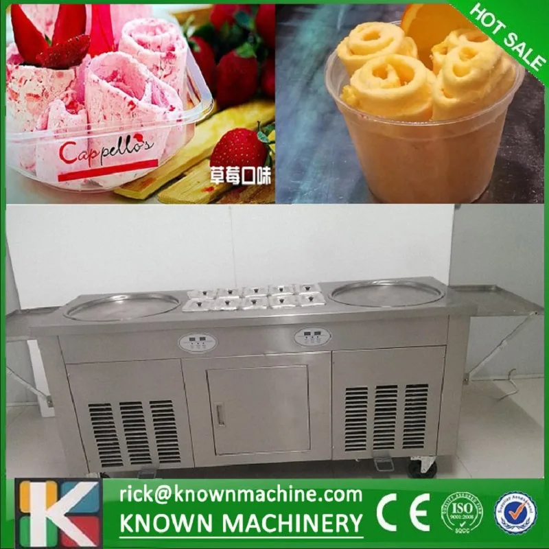 2 round ice pans and 10 topping tanks of ice cream roll machine with