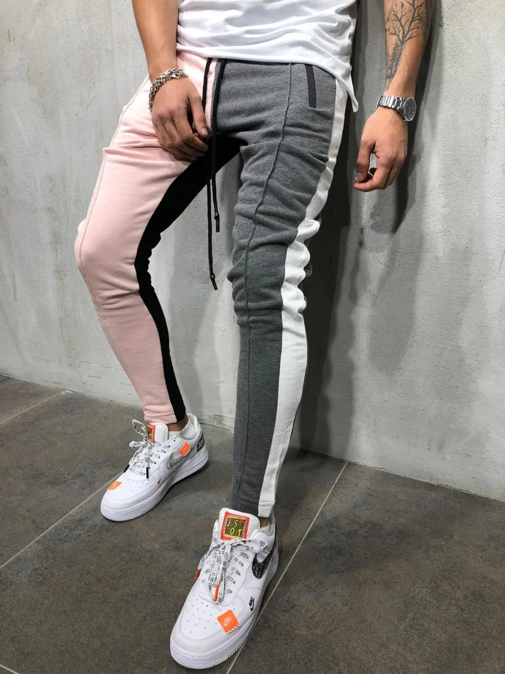 2018 лоскутное фитнес-Джоггеры мужские хип-хоп тренировочные брюки мужские высокие уличные хип-длинные брюки соответствующие цвета