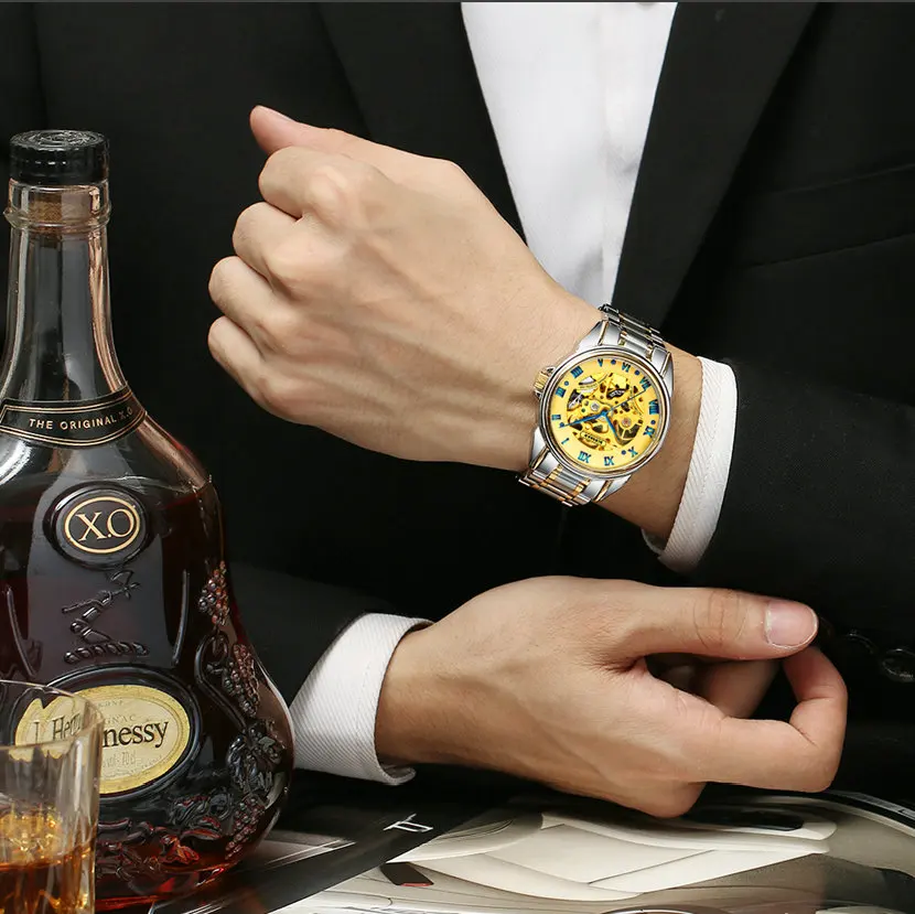 BINSSAW 2018 New Man Original Luxury Brand Men's Fashion Business Stainless Steel Skeleton Automatic Mechanical Watches Relogio