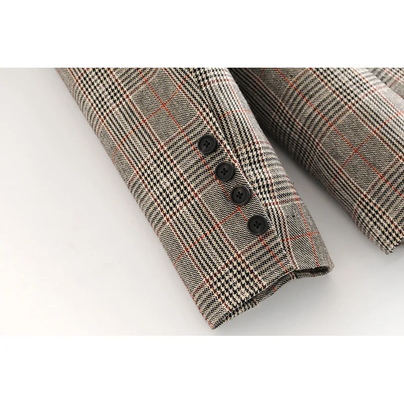 Leisure Plaid Long-sleeved Medium-long Suit Coat Single Breasted Notched Pockets Office Lady Women Blazers and Jackets Leisure Plaid Long-sleeved Medium-long Suit Coat Single Breasted Notched Pockets Office Lady Women Blazers and Jackets