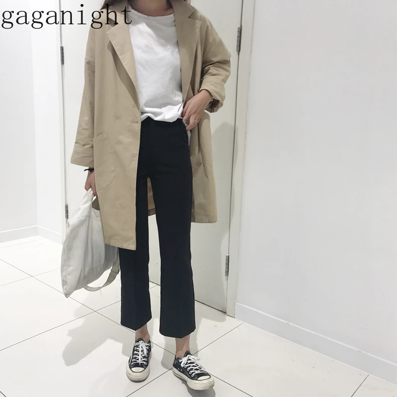 

Gaganight Khaki Thin Spring Autumn Women Trench Coat 2019 New Fashion Slim Single Button Korea Style Casual Long Coat Ladies