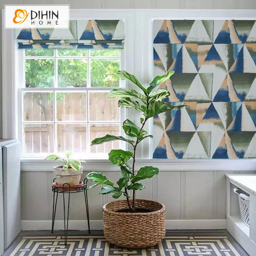 

DIHIN HOME New Arrival Abstract Printing Cotton/Linen Roman Curtain Blind High Quality Custom Made Window Drapes For Living Room