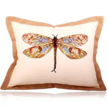 

Cushion Cover 40X50cm Linen Decorative Pillowcase Colorful Dragonfly Embroideried Pillow Cases Bedroom Sofa Home Decoration